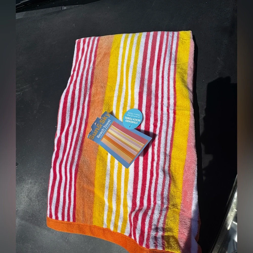 Striped Cotton Beach Towel in Red, Yellow, Orange, White